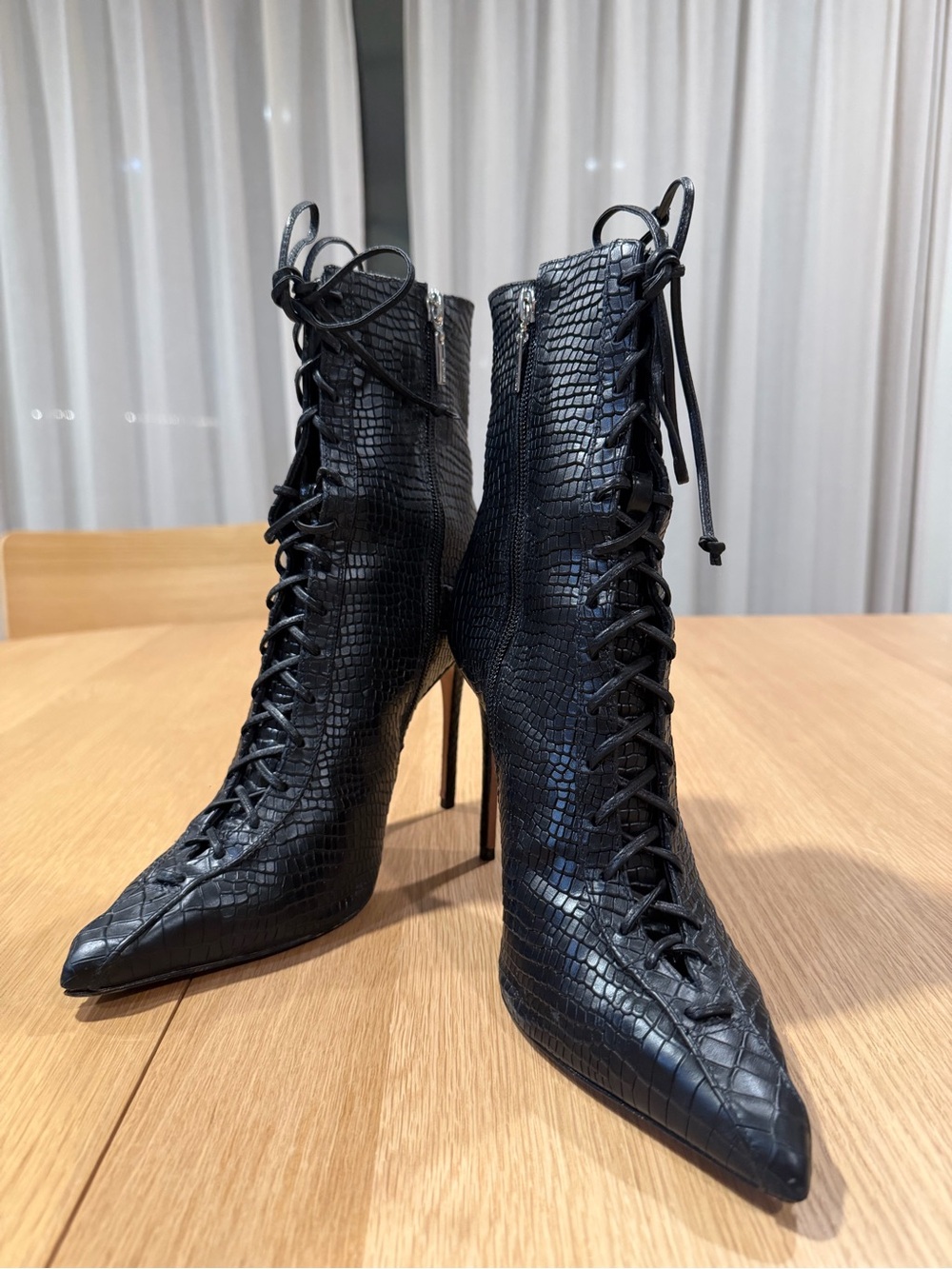 Schutz Croc-Embossed Leather Ankle Booties